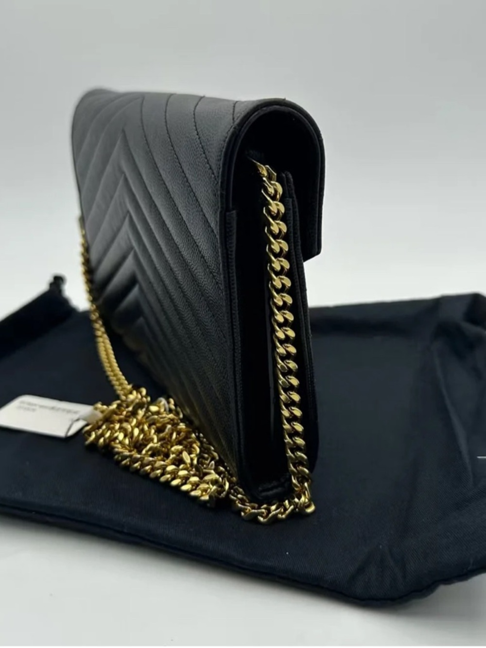 Saint Laurent Black Quilted Leather Envelope Clutch with Gold YSL - Picture 2 of 4